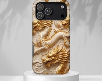 Gold Dragon Relief Phone Case | 3D Sculpted Protective Cover | iPhone, Samsung Galaxy, Pixel
