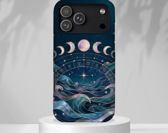 Etui na telefon z niebiańskim zodiakiem, etui na iPhone'a z fazami księżyca, etui na Galaxy z motywem astrologii, etui Mystic Starry Night, prezent dla miłośnika astrologii