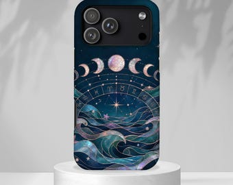 Himmlische Sternzeichen Rad Handyhülle, Mondphase iPhone Hülle, Astrologie Galaxy Case, mystische Sternennacht Abdeckung, Geschenk für Astrologie-Liebhaber