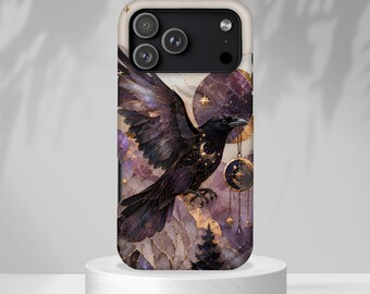 Etui na telefon z krukiem, etui na iPhone'a z gotyckim ptakiem, etui na telefon z Dark Academia, etui na Samsunga z Mystic Crow, prezent Celestial Raven
