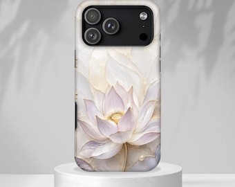 Lotus Flower Phone Case, Pearl Lotus iPhone Case, Elegant Floral Tough Phone Cover, Neutral Aesthetic Gift for Her
