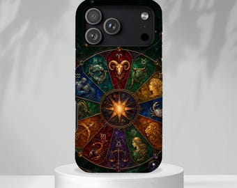 Zodiac Wheel Phone Case, Celestial Astrology iPhone Case, Stained Glass Horoscope Cover, Cosmic Protective Phone Case