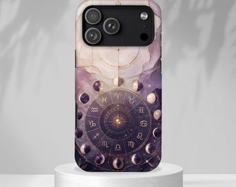 Celestial Zodiac Phone Case, Moon Phase Astrology iPhone Case, Mystic Galaxy Samsung Cover, Witchy Gift for Women