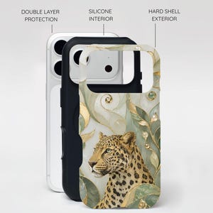 Leopard Phone Case, Elegant Big Cat Art Cover, Jungle Wildlife Aesthetic, Nature Lover Protective Case Gift image 3