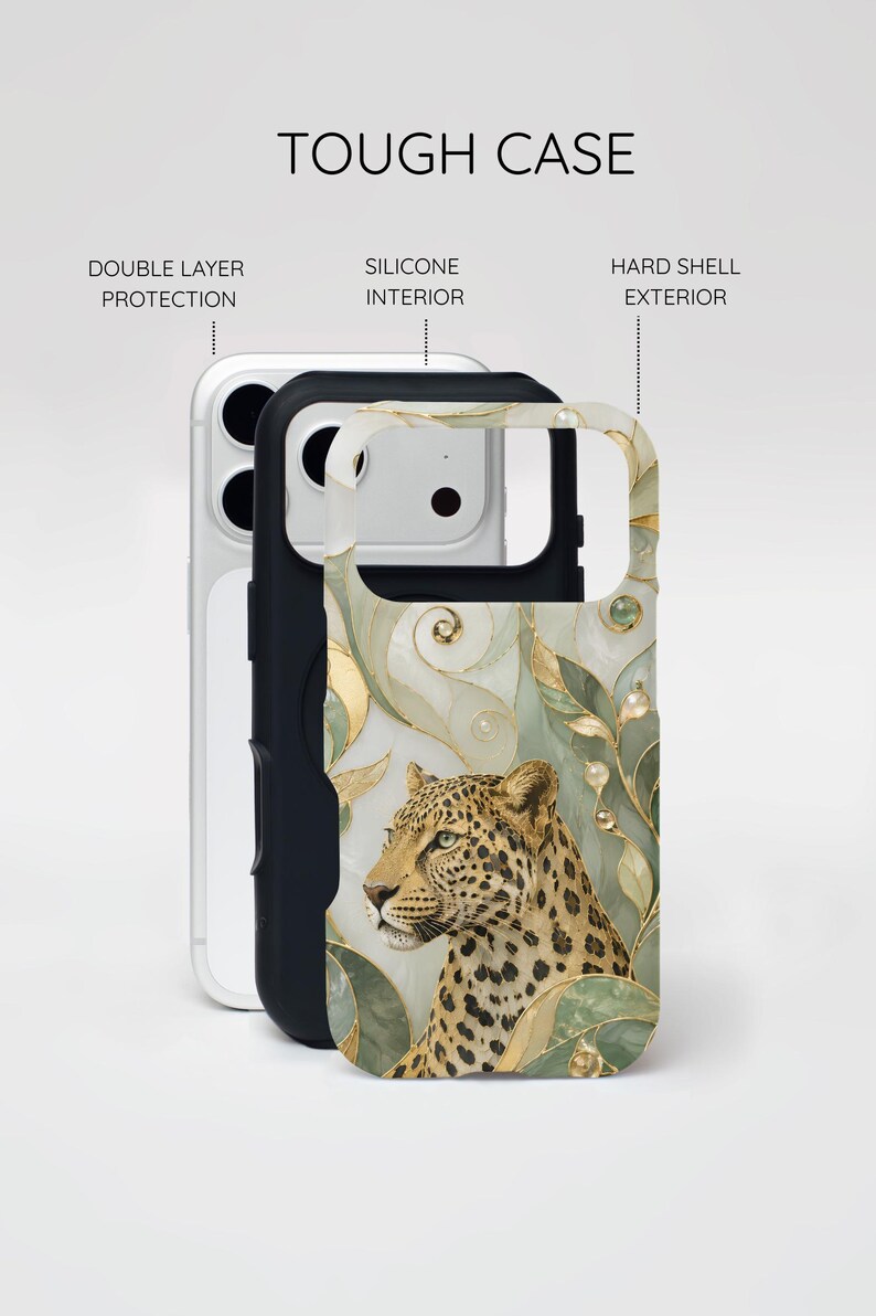 Leopard Phone Case, Elegant Big Cat Art Cover, Jungle Wildlife Aesthetic, Nature Lover Protective Case Gift image 3