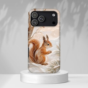 Telefoonhoesje eekhoorn, iPhone-hoesje Winter Woodland, Cover Forest Animal, Tough Beschermhoes Cottagecore