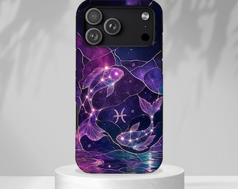 Pisces Zodiac Phone Case, Celestial Fish iPhone Case, Astrology Gift for Her, Pisces Constellation Protective Cover