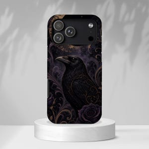 Raven Phone Case, Gothic Floral Phone Case, Dark Academia iPhone Case, Mystic Crow Cover, Witchy Samsung Case Gift