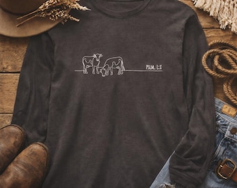Line Art Cow Long Sleeve Shirt | Psalms 50:10 Comfort Colors Tee
