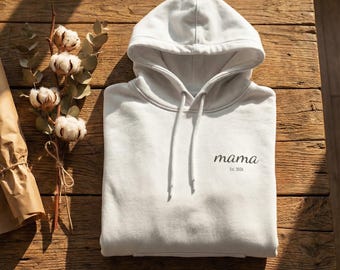 Personalized Mama Hoodie | Est. Year Sweatshirt | Custom Mom Gift | Embroidered Script