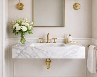 Carrara Marble Sink, Hand Carved Natural Stone Basin, Wall Mounted Custom Size Calacatta Sink