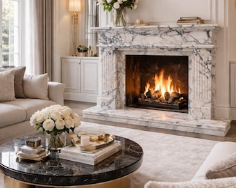 Marble Fireplace Mantel Calacatta Viola, Custom Size Fluted Mantle,  Natural Stone Fireplace Surround