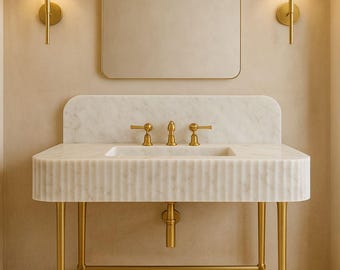 Carrara Marble Sink, Custom Size, Grooved Front, Hand Carved