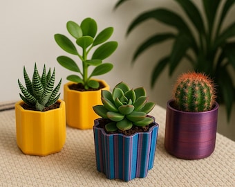 Mini 3D Printed Planters | Textured Succulent Pots | Modern Geometric Plant Pots | Small Desk Decor
