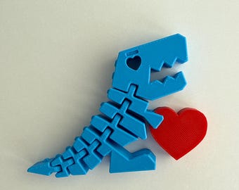 Flexi Dino Rex With Heart Desk Toy Articulated 3D Print Valentine's Day Gift Fidget