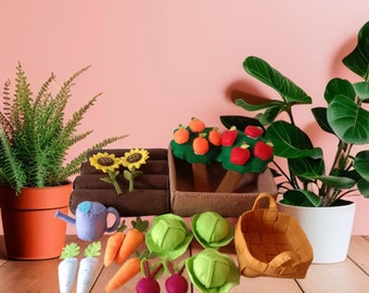 Felt Fruit & Veggie Patch, Kids child gift, Montessori Holistic Pretend Kitchen market play