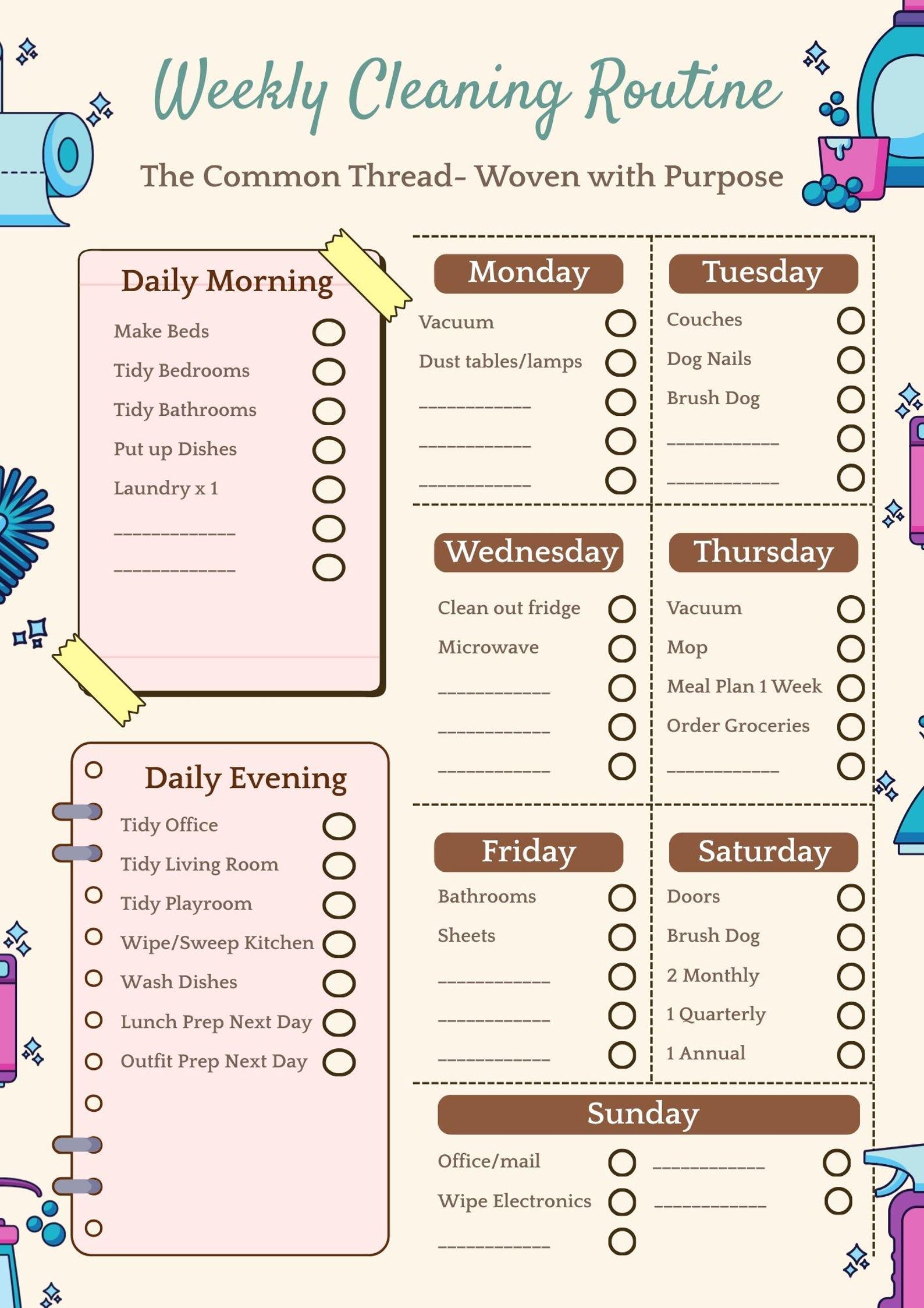 Family Cleaning Routine Bundle L Daily + Weekly + Seasonal Printable ...