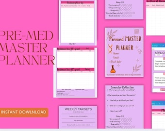Pre‑Med Master Planner | 40+ Page Medical School Planner | MCAT Study Planner, Shadowing & Volunteering Log | Pre Med Student Digital PDF