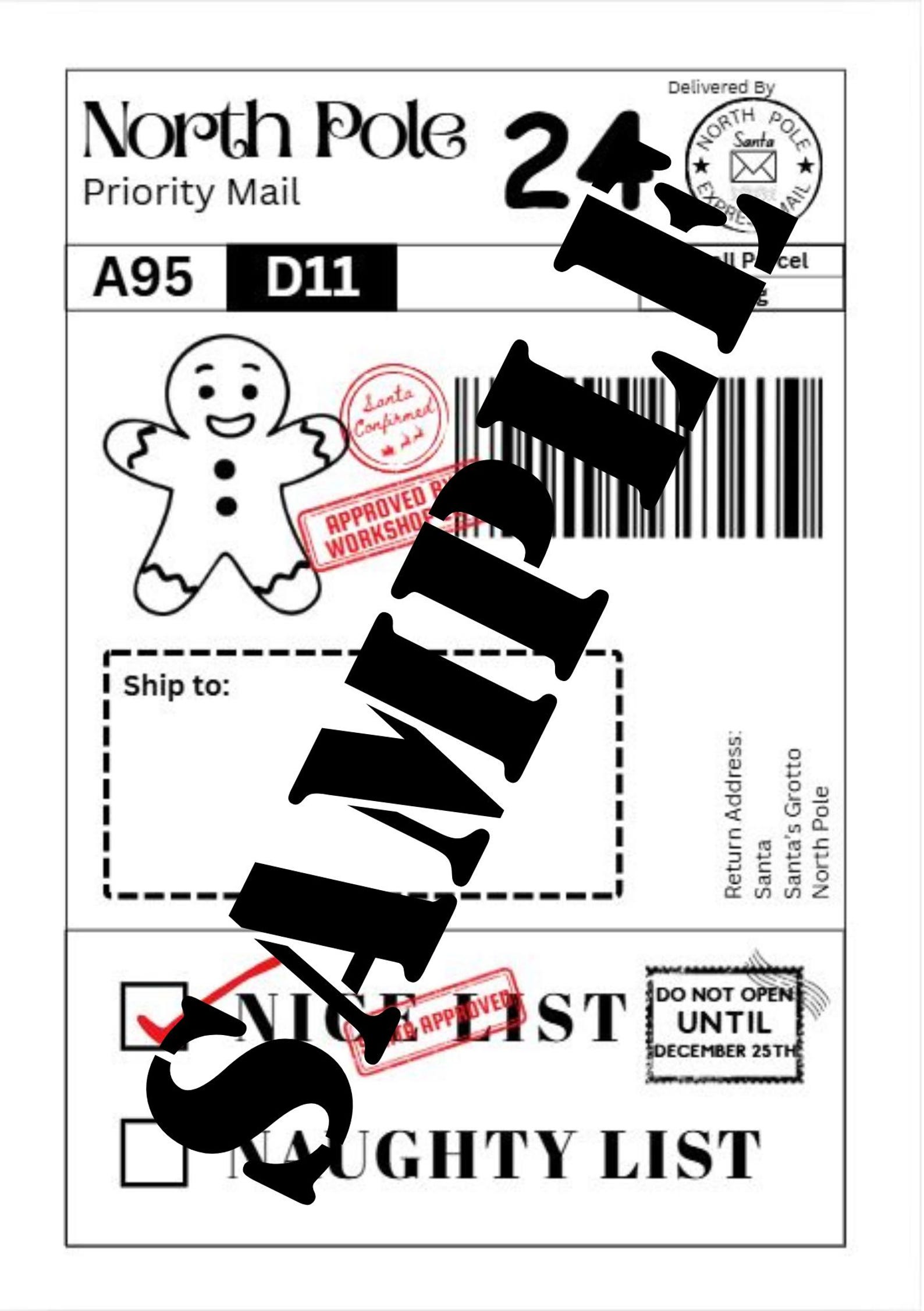 North Pole Shipping Label Printable Chistmas Gift Tag Template Etsy