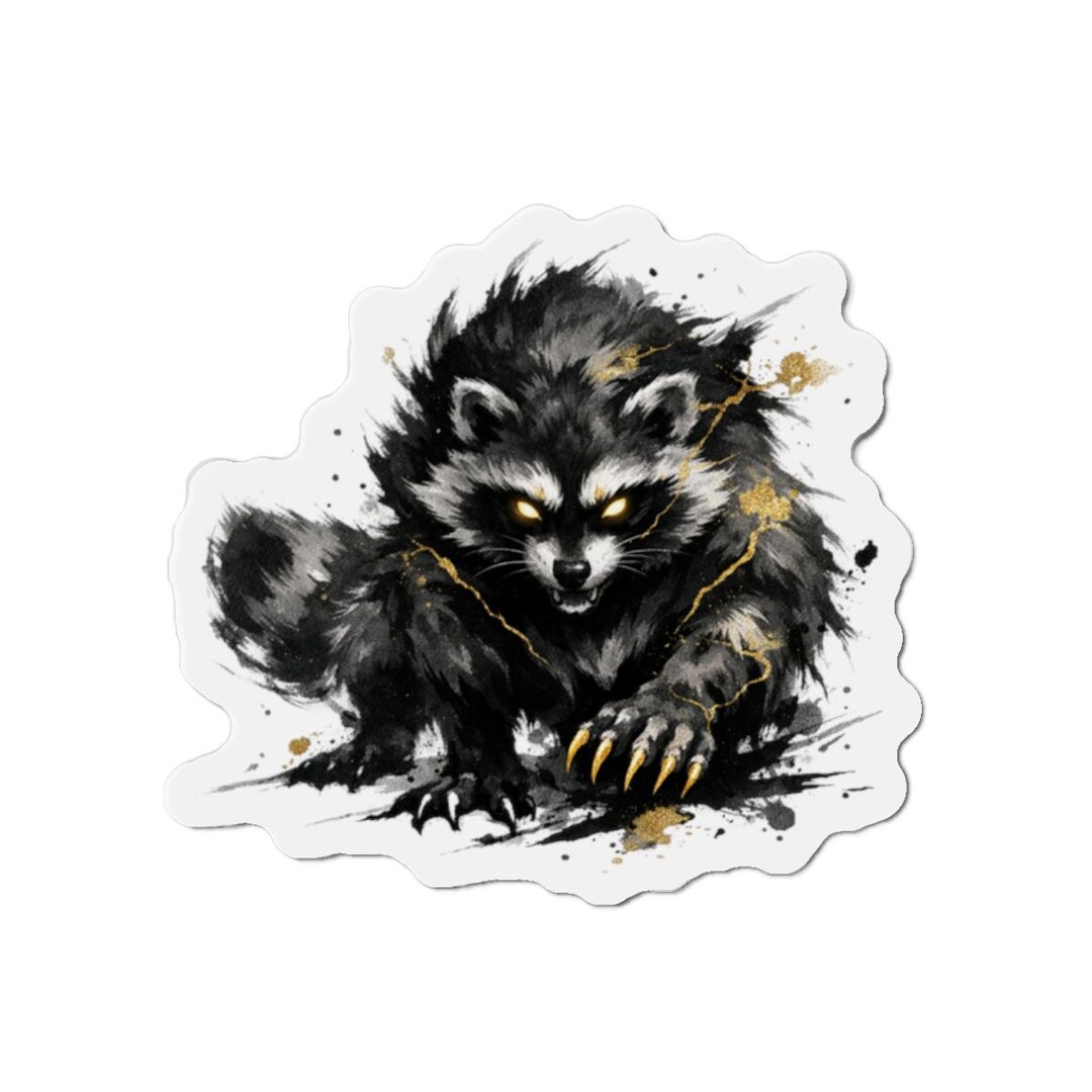 Fierce Raccoon Illustration Die-cut Magnet | Magnetic Sticker - Etsy