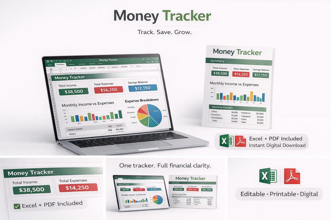 Money Tracker Spreadsheet | Personal Finance Dashboard, Budget Planner ...
