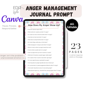 Anger Management Journal Prompts | Guided Emotional Regulation Workbook (Digital Download)