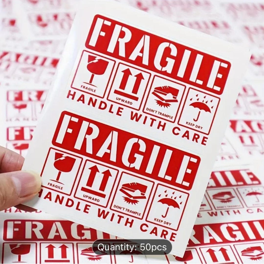 50 Stickers of Red Fragile Warning Sticker Packaging Self-adhesive ...