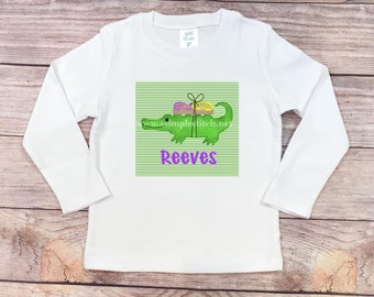 Mardi Gras Alligator with King Cake - Perfect for your precious little one - Personalized DTG Shirt