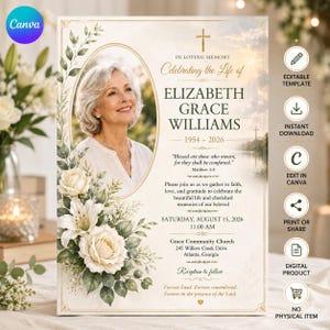 Memorial Service Invitation Celebration of Life Invitation Editable Funeral Invitation Template Christian Memorial Invite Digital Download