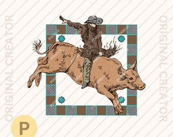 Cowboy Checker Türkis Rahmen png * Rodeo Digital Art Download Druckbares Western-Shirt Print on Demand #1001
