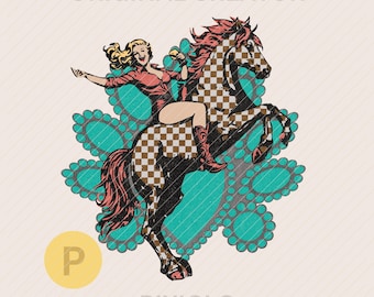 Cowgirl Vintage Checker Türkis Blumen Rahmen png * Rodeo Digitale Kunst Download Printable Western Shirt Print on Demand #564