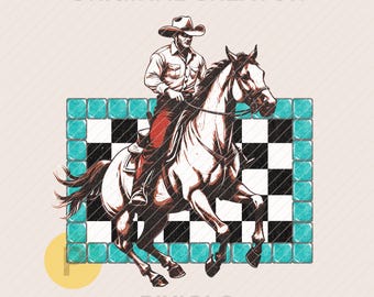 Cowboy Vintage Checker Türkis Rahmen Form png * Rodeo Digital Art Download Druckbares Western-Shirt Print on Demand #538
