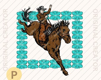 Cowboy Checker Türkis Rahmen Vintage png * Rodeo Digital Art Download Druckbares Western-Shirt Print on Demand #1005