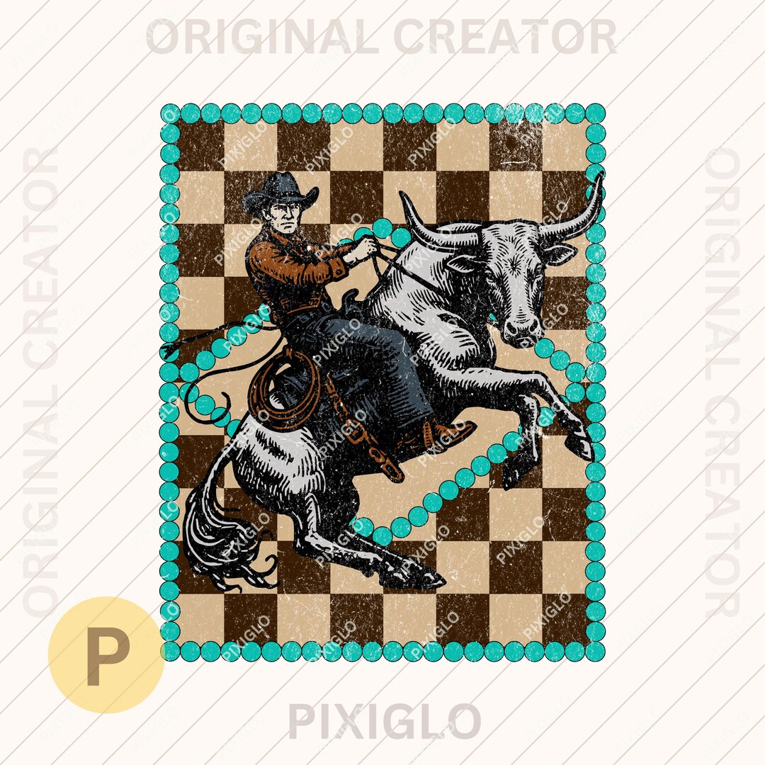 Cowboy Checker Turquoise Frame Png * Rodeo Digital Art Download ...