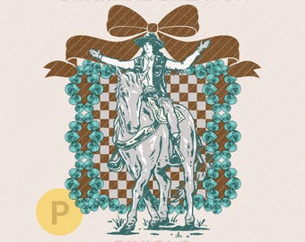 Cowgirl Vintage Checker Türkis Schleife Rahmen Form png * Rodeo Digitale Kunst Download Printable Western Shirt Print on Demand #561