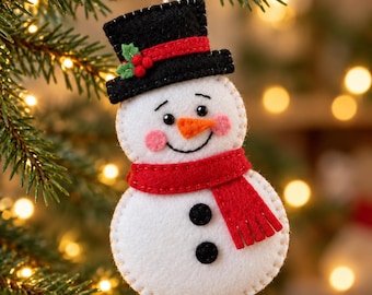 Felt Snowman Sewing Pattern, Christmas Snowman Ornament PDF Pattern, Holiday Felt Craft, Beginner Sewing Project, DIY Christmas Decor