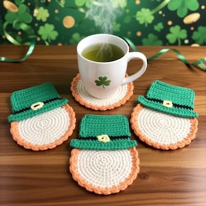 Leprechaun Beard Coaster Crochet Pattern PDF • St Patrick’s Day Crochet Pattern • Irish Gnome Applique • Lucky Hat Coaster • Beginner Friend