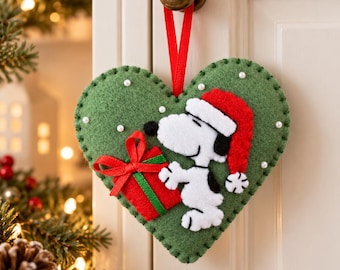 Molde de feltro para enfeite de Natal do Snoopy, molde em PDF para enfeite do Snoopy, artesanato de feltro com cachorro natalino, projeto de costura para iniciantes, decoração "faça você mesmo"
