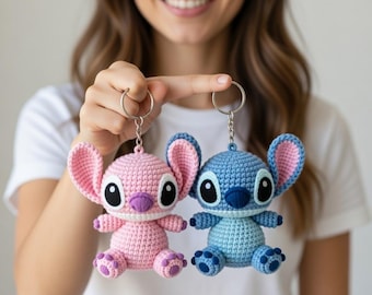 Stitch Keychain Crochet Pattern | Amigurumi Stitch & Angel Keychain (PDF File) | Beginner Friendly