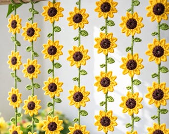 Sunflower Crochet Garland – Handmade Sunflower, Wall Hanging, Nursery Decor, Boho Flower Garland, Summer Party Decoration,crochet curtain