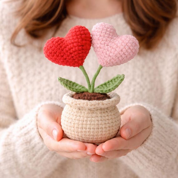 Crochet Heart Flower in Pot Pattern | Amigurumi Valentine Decor | Crochet Plant PDF Pattern | Handmade Gift Crochet Pattern