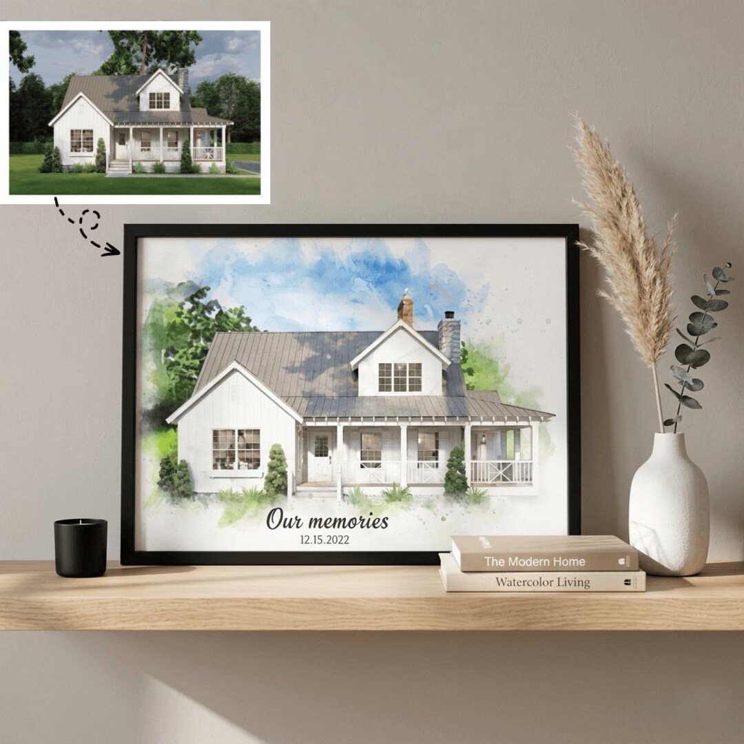 Custom Home Portrait Painting Canvas, Personalized Watercolor House ...