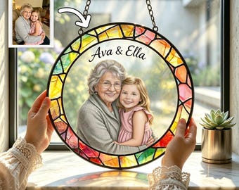 Custom Portrait Stained Glass Suncatcher, Photo to Personalized Suncatcher, Stained Glass Art, Gift for Familys/Parents,Mothers Day Gifts