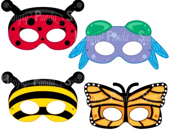 Insects Printable Masks, insect masks, ladybug mask, bee mask, dragonfly, butterfly, bumblebee, butterfly mask, paper masks, printable