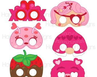 Valentine's Printable Masks - Bug Mask - Bear Mask - Gnome Mask - Cupid Costume - Strawberry Mask - Valentine's Day Party Printables