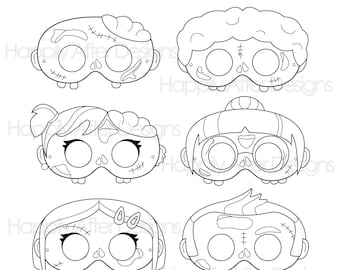 Zombie Crew Printable Coloring Masks - Zombie Printables - Zombie Mask - Monster Mask - Zombie Costume - Creature Mask - Coloring Page