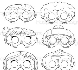 Kit De Masques Halloween à Colorier Pour Enfants - 12 Masques Blancs + élastiques, Motifs Variés