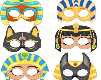 Egyptian Printable Masks, egypt mask, cleopatra mask, anubis mask, cat mask, ra mask, pharaoh mask, sphinx mask, gods, cleo, printable mask