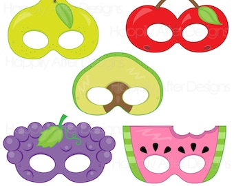 Fruits 2 Printable Masks, avocado mask, cherry mask, grapes, pear, watermelon, fruit costume mask, fruits, food costume mask, printable mask