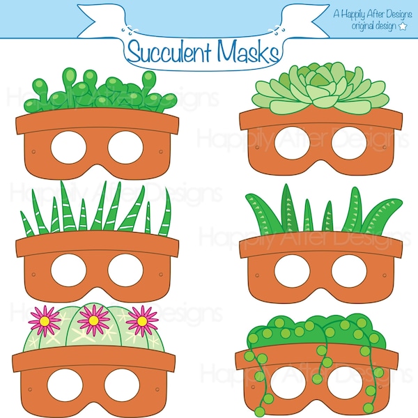 Succulent Printable Masks - Plant Masks - Aloe Mask - Cactus Mask - Echeveria - Jade - Zebra Plant - Costume Masks Print - Flower Mask